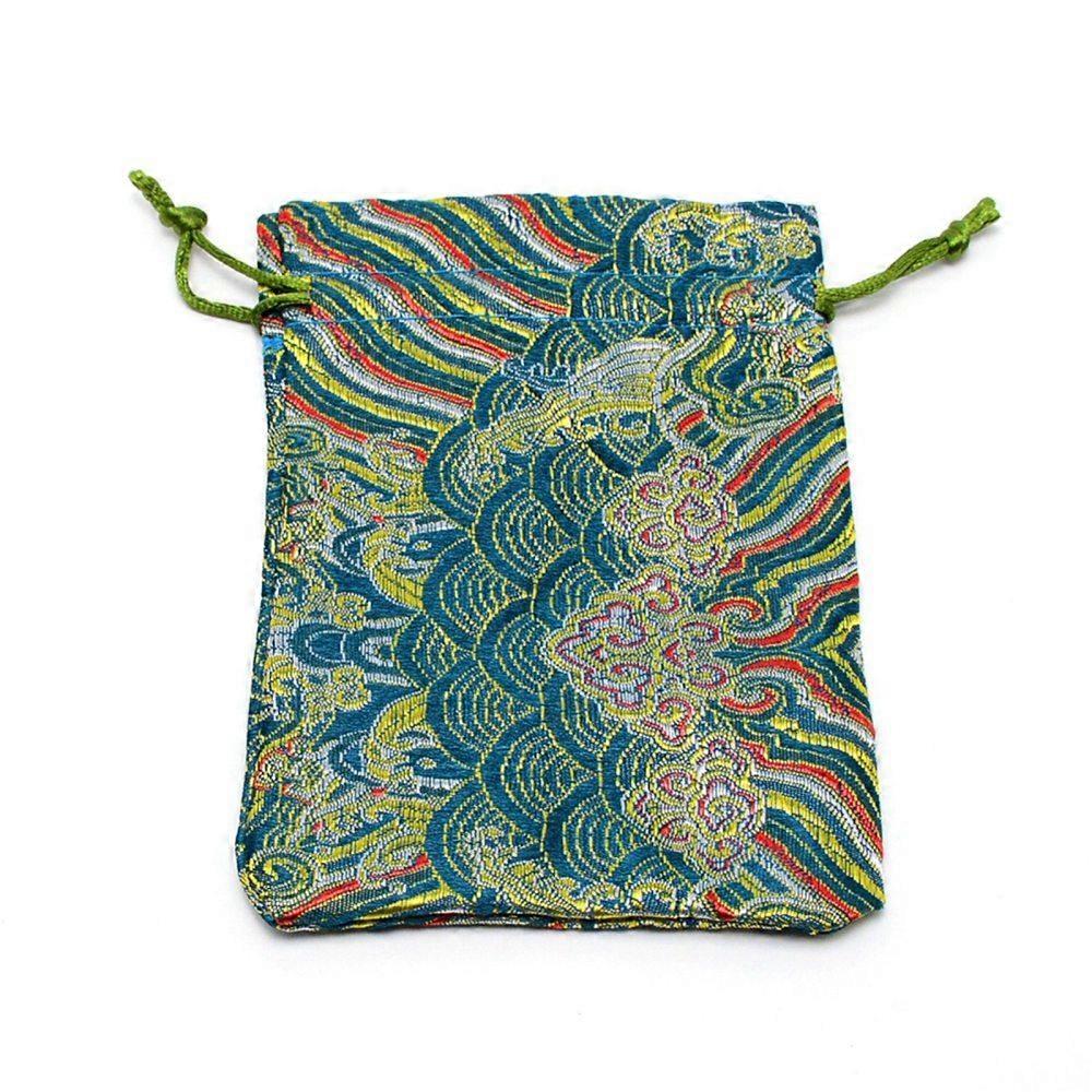 20pcs Silk Pouches Drawstring bag Rectangle with Wave Pattern Teal 14.2x10x0.4cm