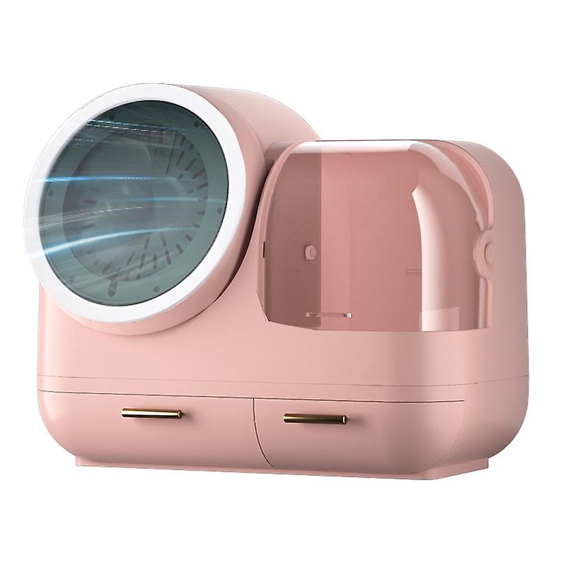 LED Light Mirror Makeup Box, Colour: Pink LED + Fan Mod