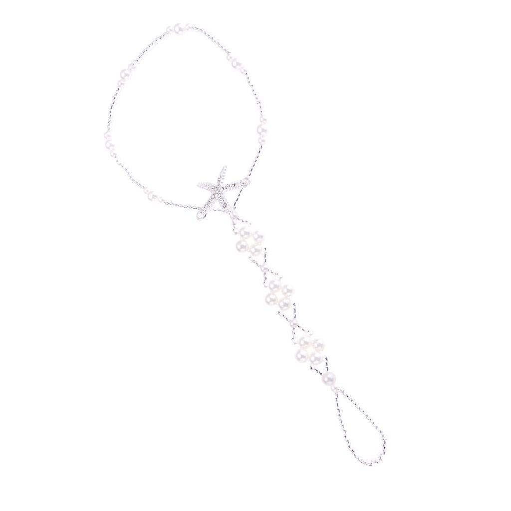 White Plastic Pearl Starfish Elastic Anklet Boho Barefoot Beach Anklet Type1