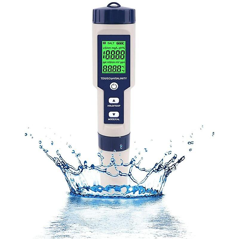 5 in 1 Electronic PH Meter, Measure pH & TDS & EC Salinity & Temperature Water Quality Tester, LCD Display