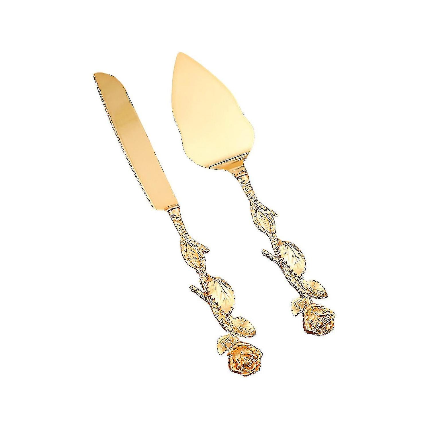Wedding Cake Knife And Server Set, Personalized Gold Cake Serving Set, Engraved Cake Cutting Set For