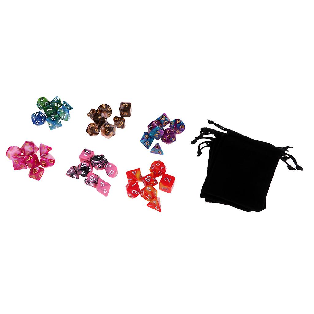 42x Polyhedral Dice Set D4 D6 D8 D10 D12 D20 with bag for DND TRPG Games