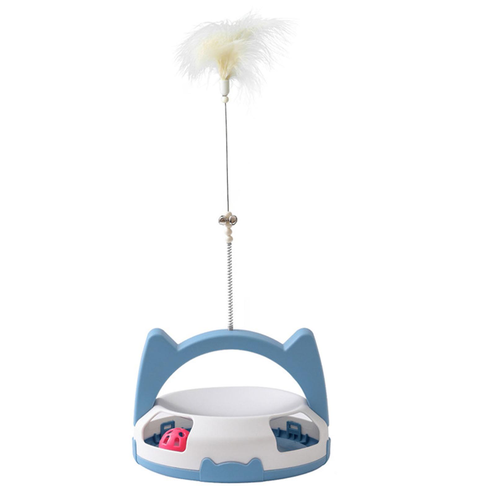 Automatic Rotating Feather Toy Bite Resistant Relieve Boredom Cat Teaser Toys with Roller Tracks Ball for Cats Kitten Blue