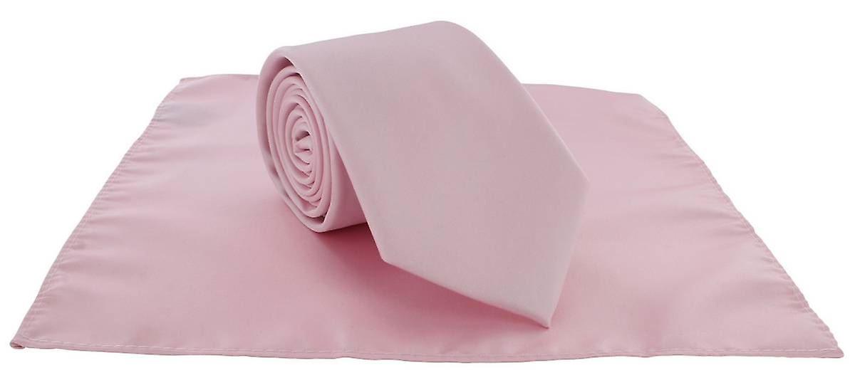 Michelsons London Plain Polyester Einstecktuch und Krawatte Set - rosa