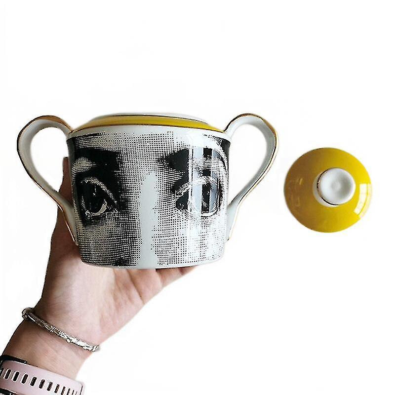 Eye Salt Sugar Container Retro Starry Sky Eyeball Cup With Lid Coffee Sugar Cube Jar Ceramic
