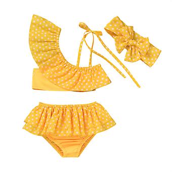 Veeki Toddler Baby Girl Ruffle Swimsuit Bikini Set One Shoulder Beachwear Princess 3 Piece Bathing Suit, 2-3T, Yellow