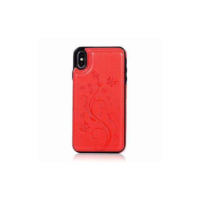 Samsung Galaxy Note 9 Flower Pattern Leather Shell Case - Red
