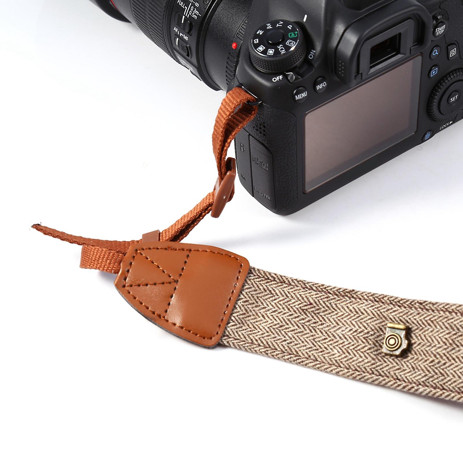 Classic Cotton and PU Leather Camera Shoulder Strap for DSLR Cameras (Brown)