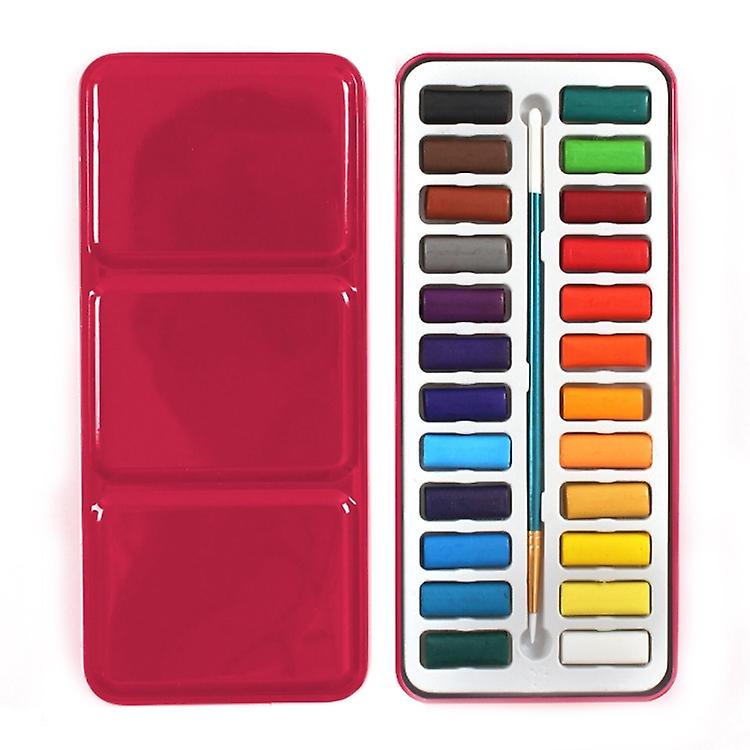 24 Colors Portable Iron Box Solid Watercolor Paints Set