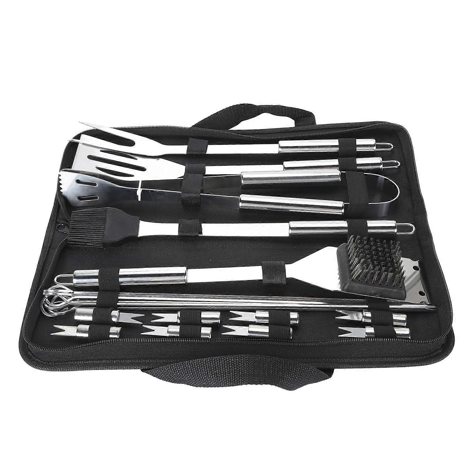 مجموعة أدوات شواء من 20 قطعة من الفولاذ المقاوم للصدأ مجموعة أدوات أواني الشواء مع حقيبة تخزين لشواء التخييم في نزهة