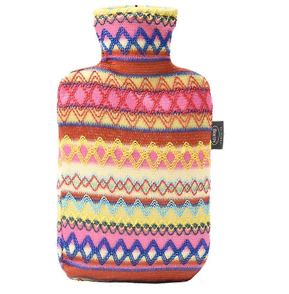 ペルーデザイン2.0Lのカバー付きファシー湯たんぽ、ブラウン-ピンク