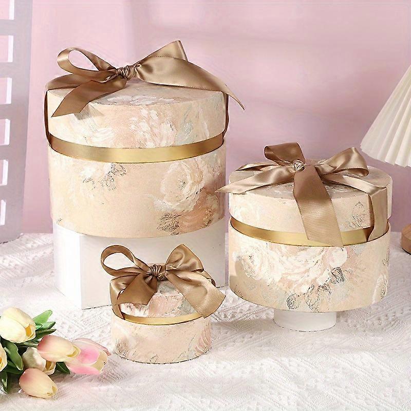 European Style Round Gift Boxes with Hand-Tied Bow - Sweet Wedding Candy Box Hug Bucket Packaging for Special Occasions - Made of Durable Material