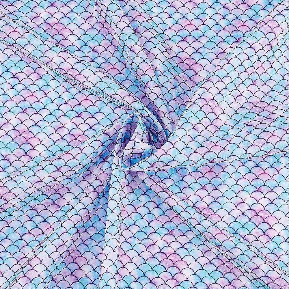 1sheet Light Purple Blue Polyester Fabric Mermaid Printed Fishscale Pattern Fabric Cloth
