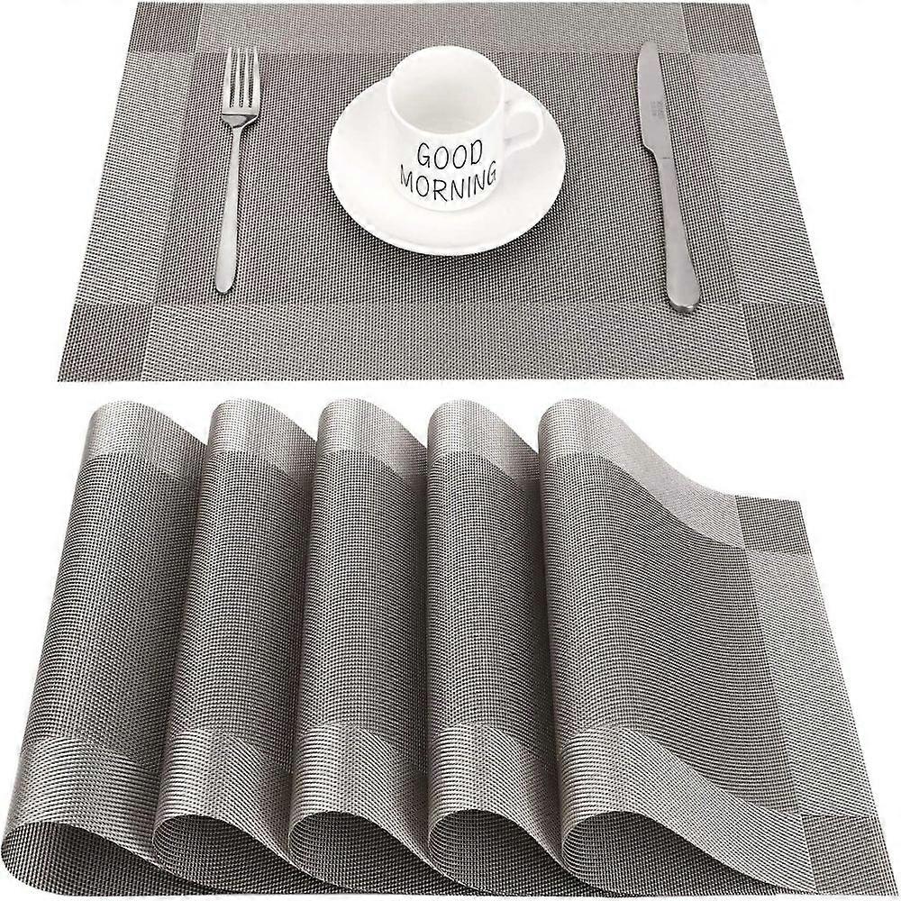 Platzset Abwischbar,Tischset Abwaschbar Grau 6er Set PVC Abgrifffeste
