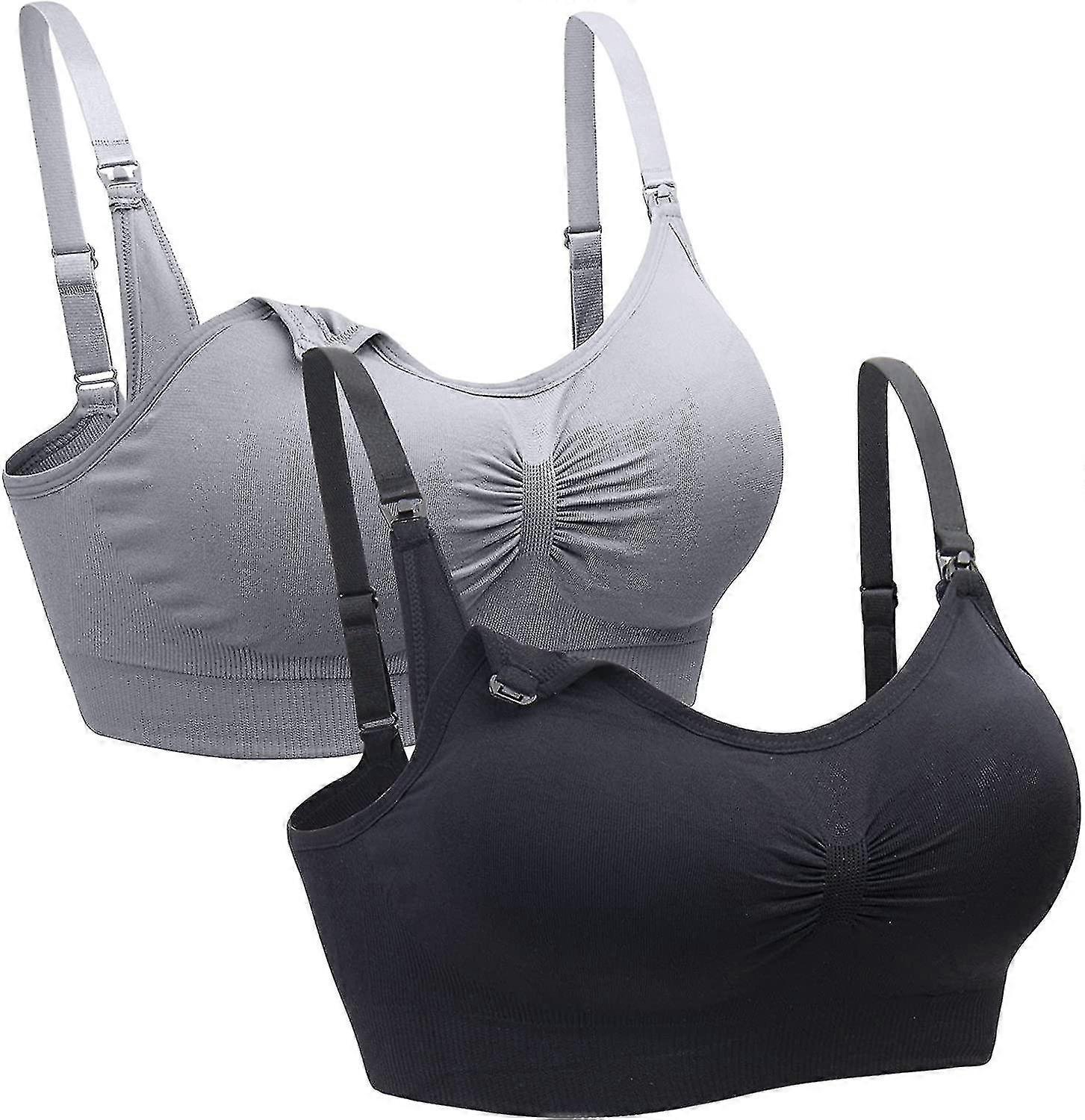 2 pack nursing bra wireless bra women's-gray+black-xl