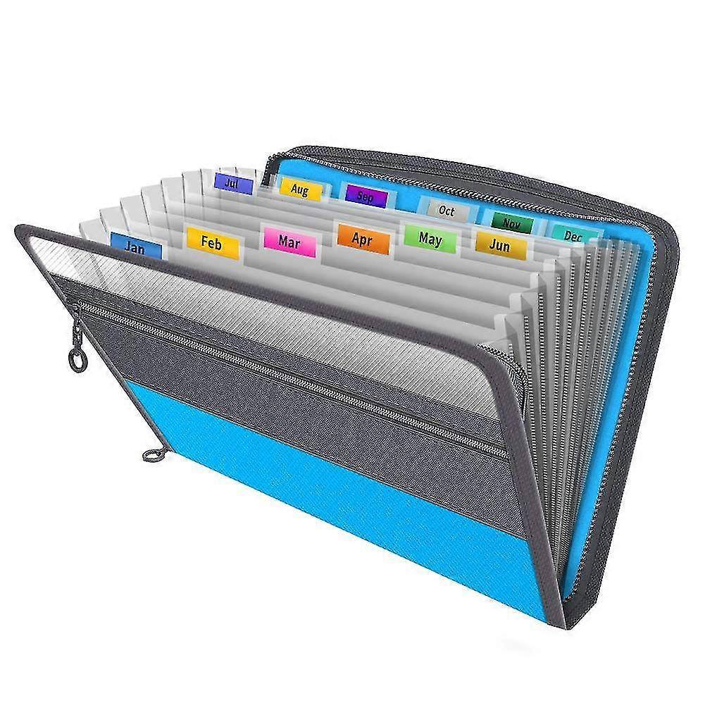 New ModelsLINJOU Expanding File Folder,13 Pockets Zip Filing Folders,Accordion File Folder with Tabs, blue