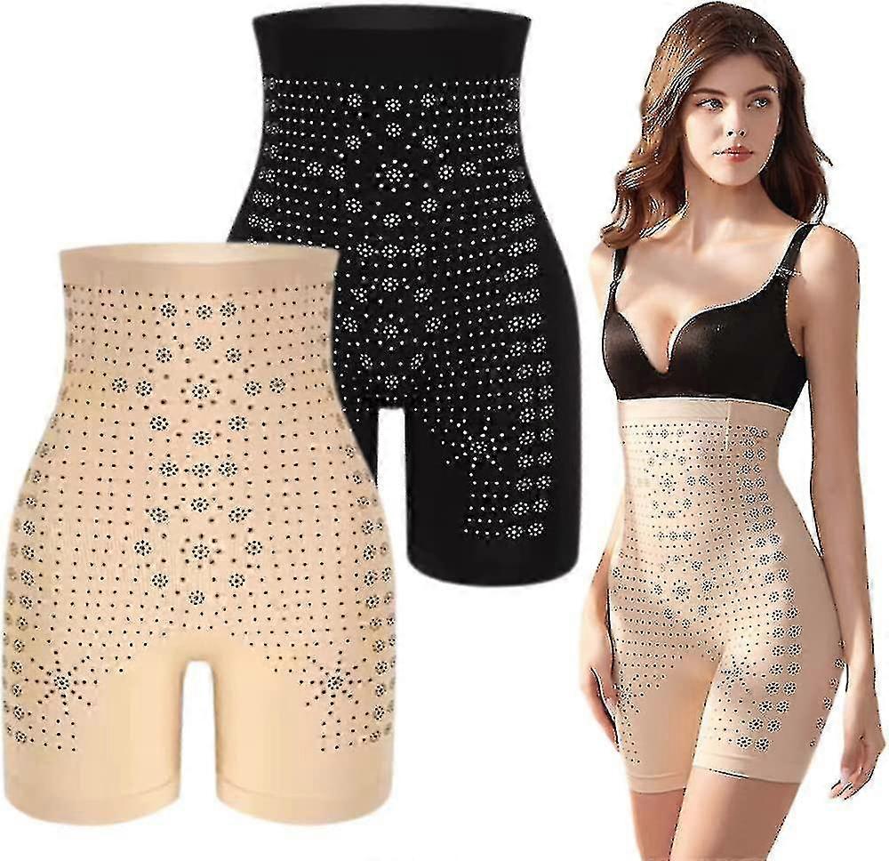 2pcs Far Infrared Negative Oxygen Detox Bodysuit, Valentine Gift Graphene Honeycomb Body Shaping Briefs, Breathable Body Shaper(black And White)