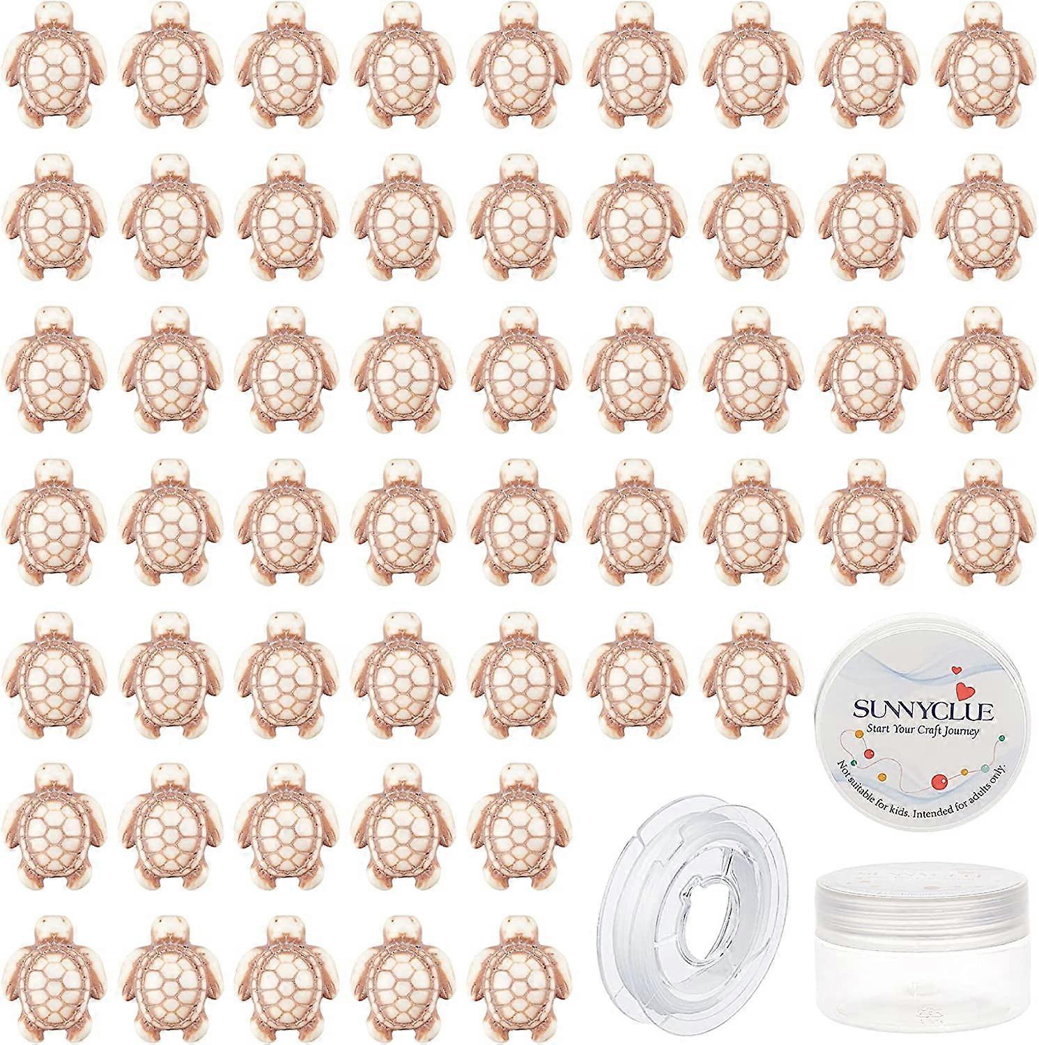 95Pcs Sea Turtle Beads Synthetic Turquoise Tortoise Charms Carved Ocean Animal Spacer Beads Elastic Thread