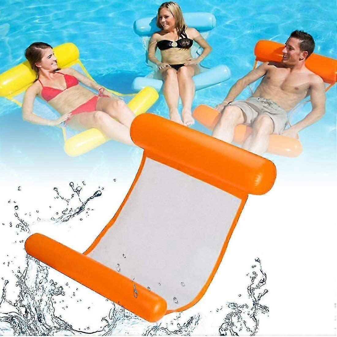2024 Inflatable Swimming Bed, Water Hammock 4-in-1 Lounge Chair Pool Lounge Air Mattress Pool Inflatable Hammock Pool Inflatable Hammock (orange)volum