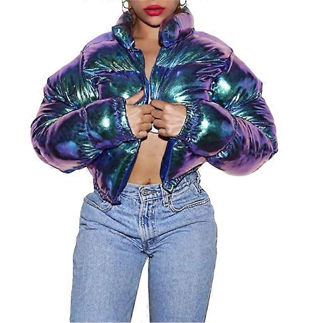 سترة صلبة للنساء Harajuku 2024 الخريف البخاخ القطن مبطن بسحاب متابعة معطف نفخة الأكمام الياقة المدورة ملابس الشارع العالي