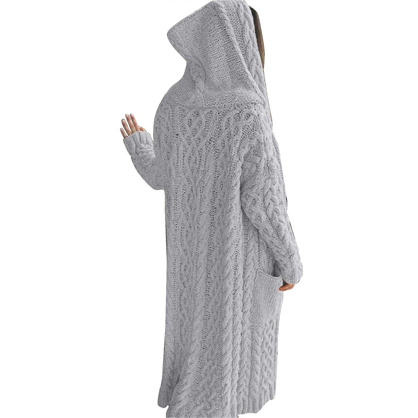 Casual Knitted Long Outerwear with Hood Thick Long Cardigan Sweater Women