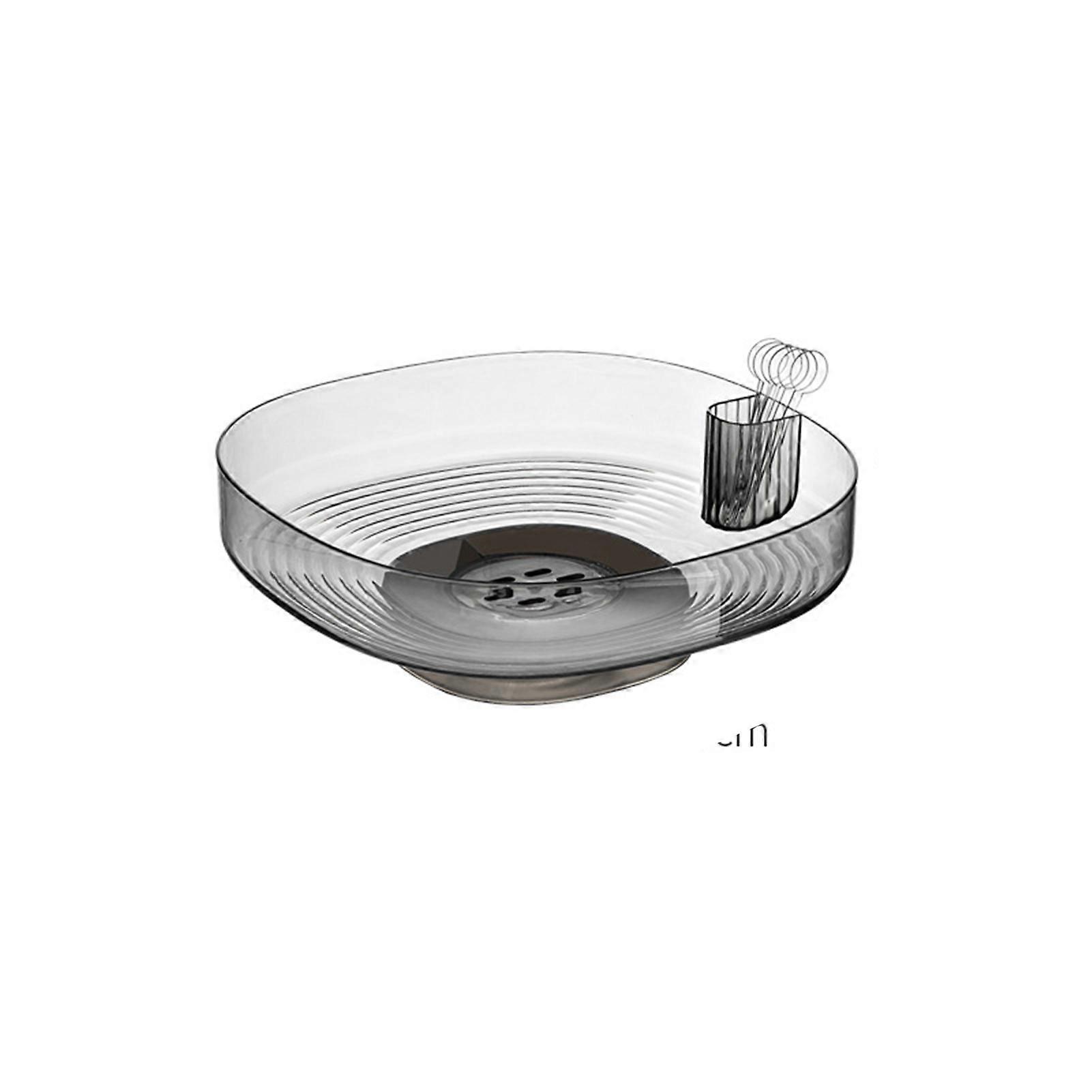 Drainage Fruit Dish with 6pcs Fruit Forks Large Capacity Snack Nuts Storage Box for Living Room