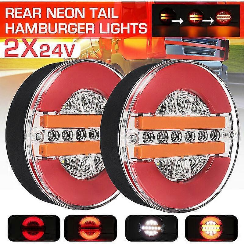 2x 24v Led Hamburger Rear Sequential Tail Lights Dynamic Indicator Truck Lamp