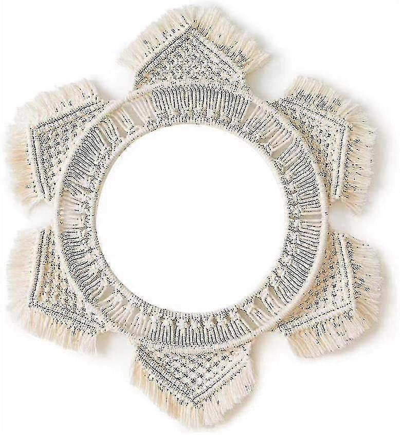 Hanging Wall Mirror Macrame, Handmade Hanging Fringe Round Decorative