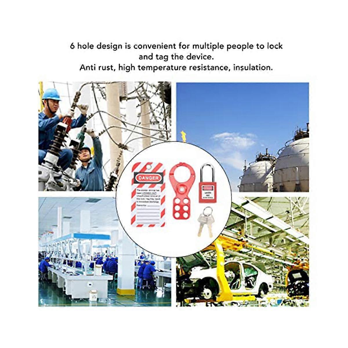 Padlocks Hasps Set, Lockout Tagout Kit 6 Hole Design Security Tamper ...