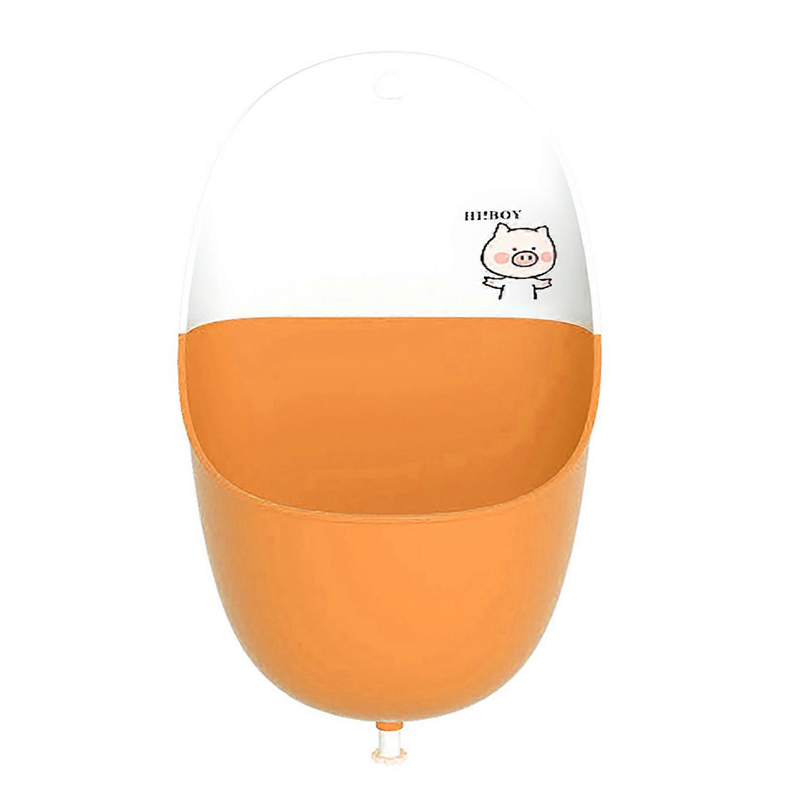 Baby Urinal Lightweight Portable Foldable Practical Capacity PP TPR Cartoon Style Potty Training Urinal for Boys Orange Pig (with Hooks Water Plugs)
