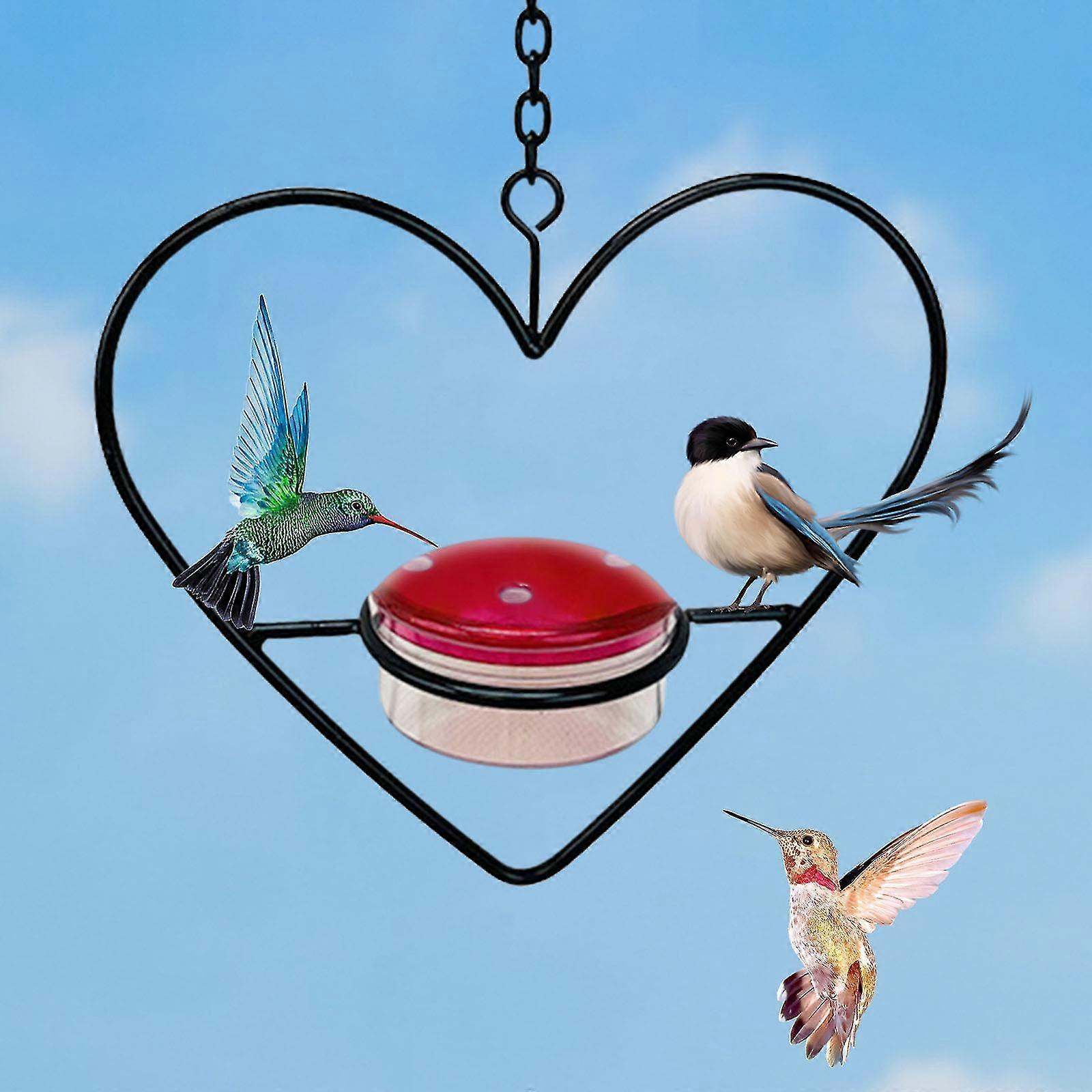 Handcrafted Circular Hanging Metal Hummingbird Feeder With Red Bowl