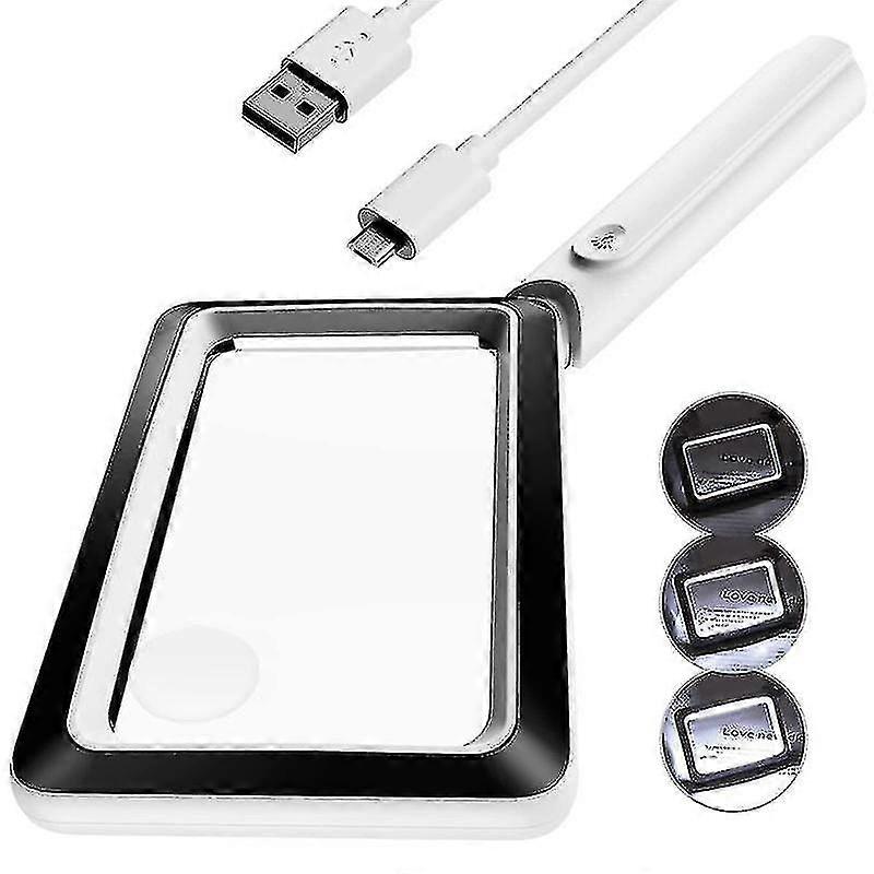 4x Rechargeable Magnifying Glass With Light 20leds, Handheld Rectangular Page Lighted Magnifier, 3