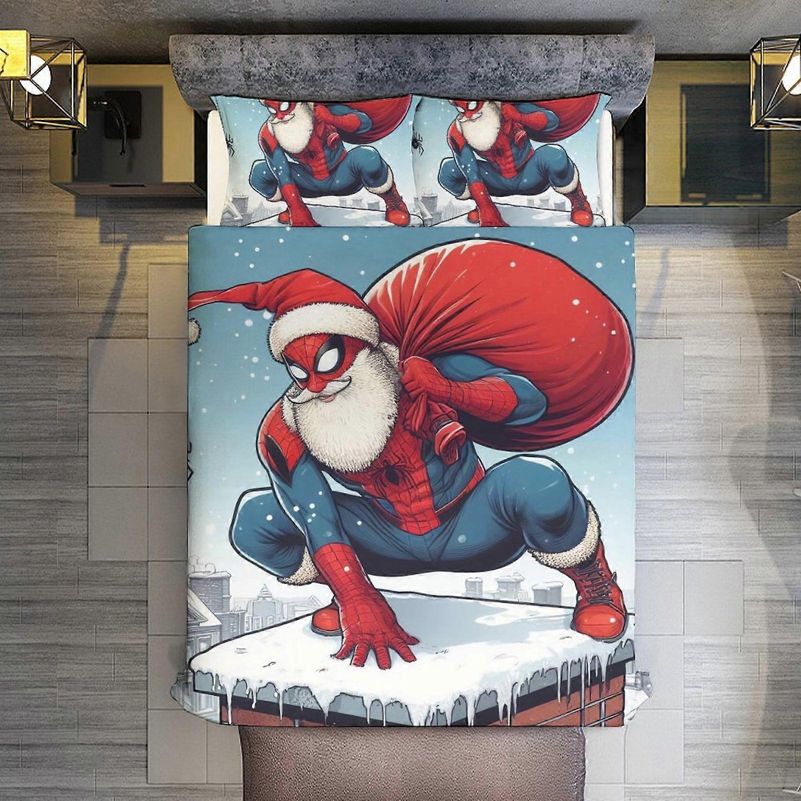v3114 침대 시트 침구 3피스 세트, 산타클로스 스파이더맨 이불 세트 (어린이, 소년, 청소년, 남성용) 3D 경량 마이크로파이버 침구 세트