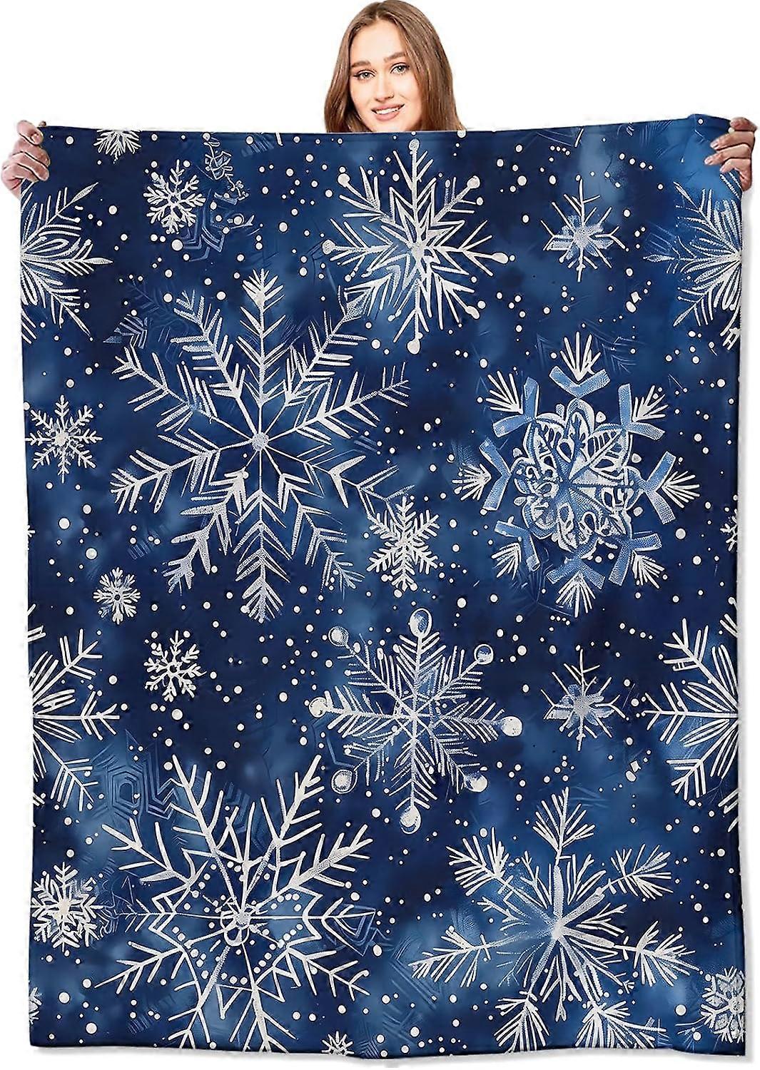 ندفة الثلج بطانية أنيقة البطانيات الزرقاء العميقة رمي ، هدايا عيد ميلاد للأطفال النساء وعشاق الشتاء ، خفيفة الوزن الصوف لينة مريحة لغرفة نوم أريكة الأريكة 