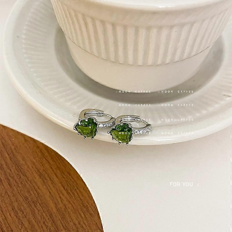 Green Diamond Heart Earrings
