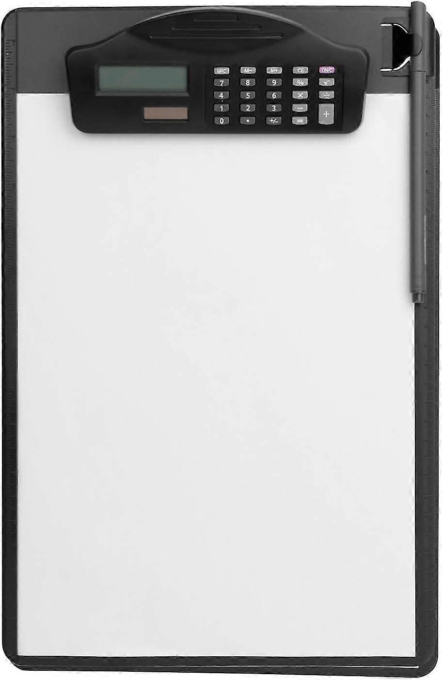 A4 Desk Writing Pad With Pen Hole Clipboard With Calculator Drawing Writing Pad Paper Document Folder Clip For Office Home (black)