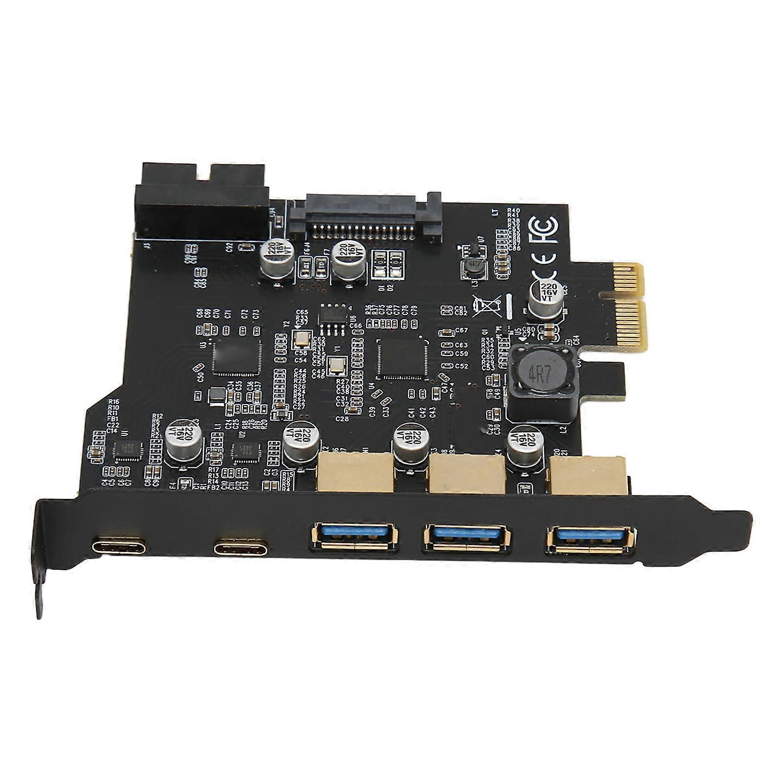 PCIE 1X to USB Expansion Card 3xUSB3.0 2xType C 19pin 5 Port Expansion Adapter Card for PC Desktop