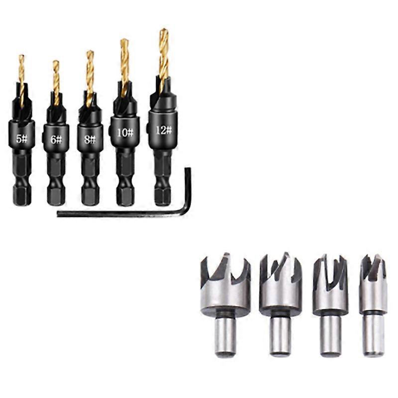 10Pcs Claw Type Cork Puncher Chamfer Cutter Drill Bit Countersunk Bit Drill 1/4 Inch Hexagon Wrench