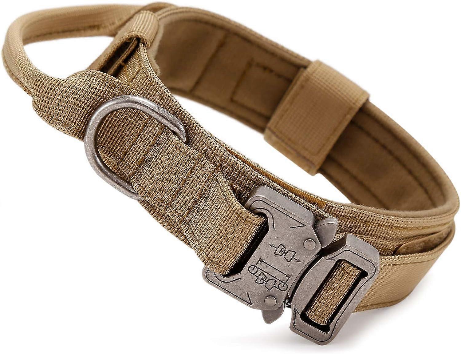 Tactical Dog Collar with Control Handle Military Adjustable Collar,Nylon, Metal Buckle, Padded for Large Dogs Trainning Outdoors(Brown-M)
