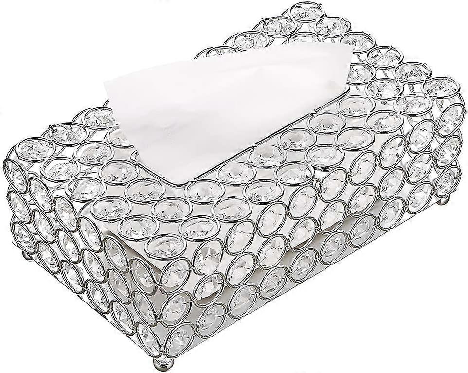 Crystal tissue box tissue organiser (silver, rectangular) for dining room, bedroom, dressing table decoration