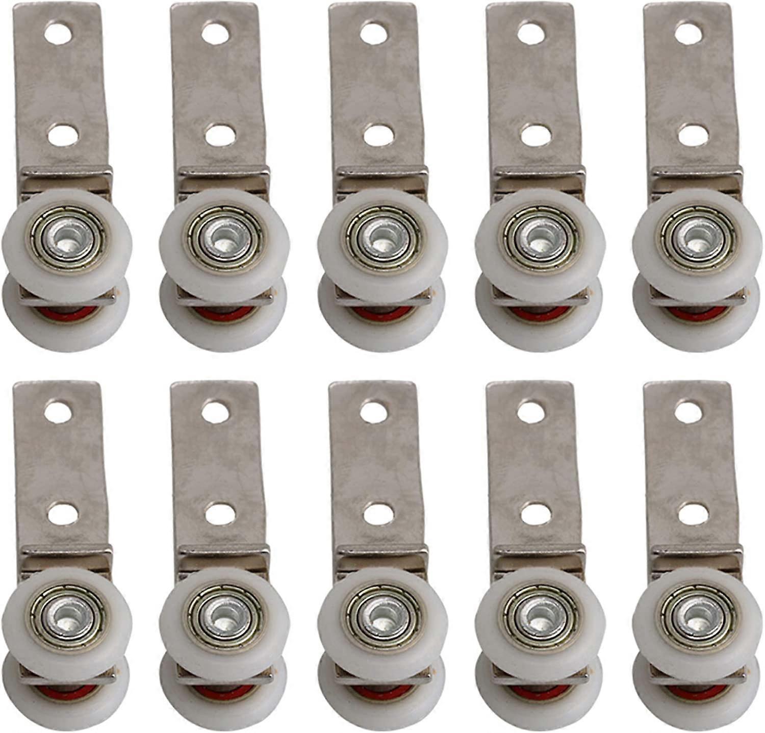 10pcs 6.4 x 1.9cm Metal Duct Elbow Bearing Pulley Block with Two Plastic Wheel for Sliding Door Window Cabinet