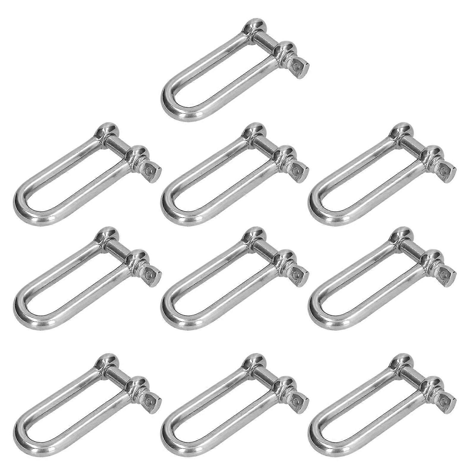 10Pcs M6 304 Stainless Steel Straight Anchor Screw Pin Chain Wire Rope Connector with Long D Shackle