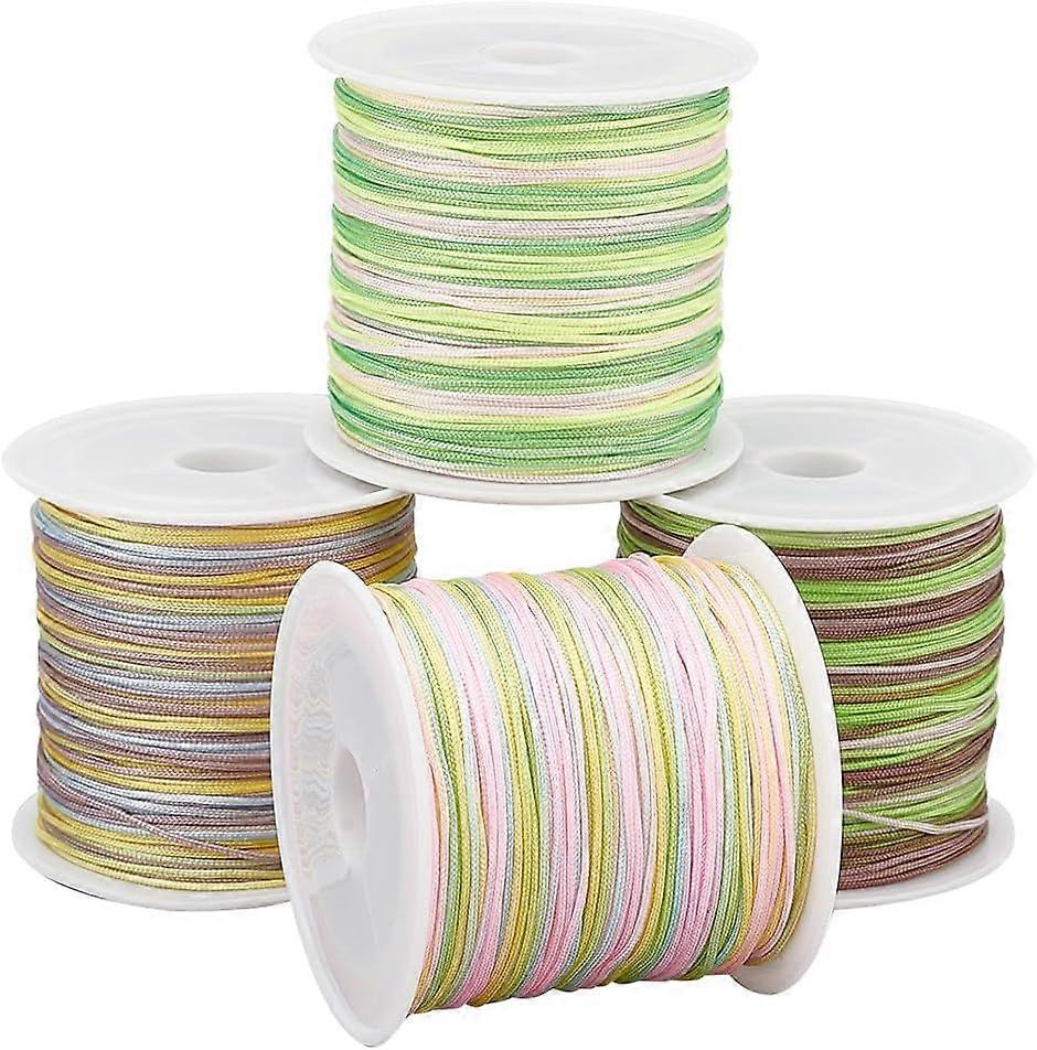 4 Rolls 4 Colors Segment Dyed Nylon Thread Cord Rattail Satin Cord for DIY Jewelry Making Chinese Knot Making Mixed Color 0.8mm about 54.68 Yards(50m)