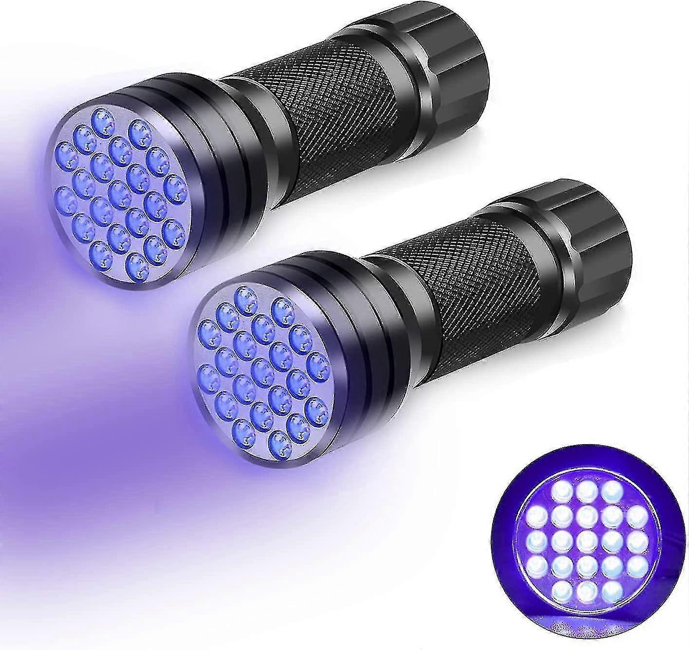 2pack Mini Black Uv Flashlights With 21 Led 395nm Ultraviolet Light