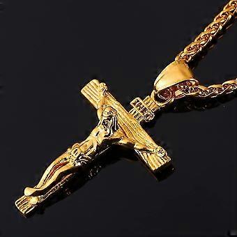 Men's 14k Gold Cross Chains Religious Jesus Cross Necklace For Men