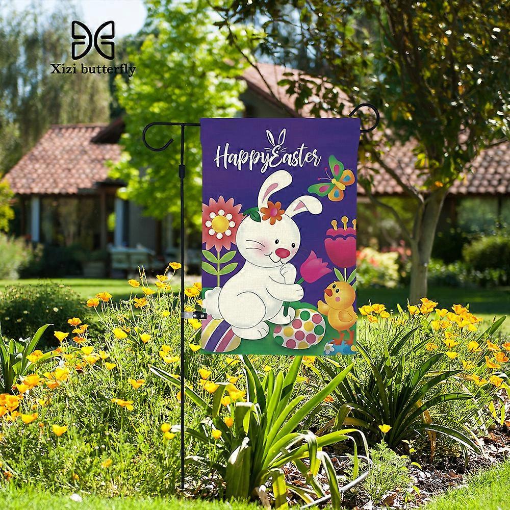 Easter Garden Flag Waterproof Cartoon Bunny Egg Linen