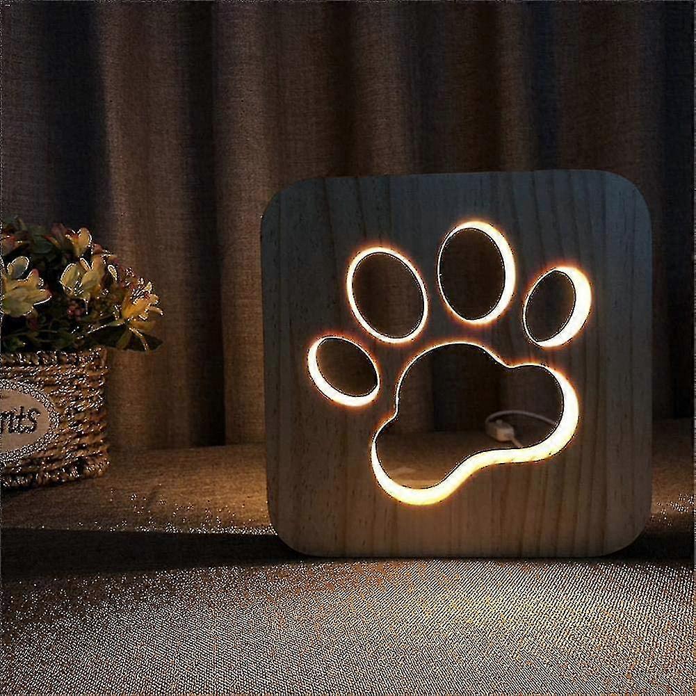 Wooden Night Light For Child Pattern Wolf Paws 2