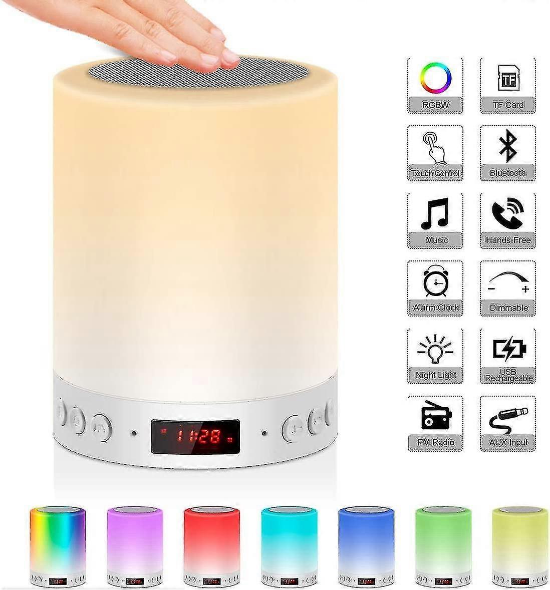 Bedside Lamp, Mood Light With Bluetooth, Speaker, Wake Up Light With Fm Radio, Digital Alarm Clock