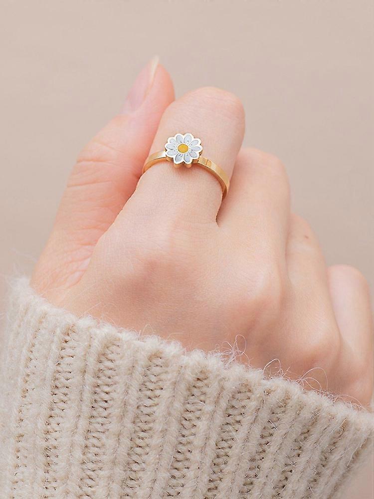 Adjustable Rotatable Daisy Flower Ring for Anxiety Relief and Meditation