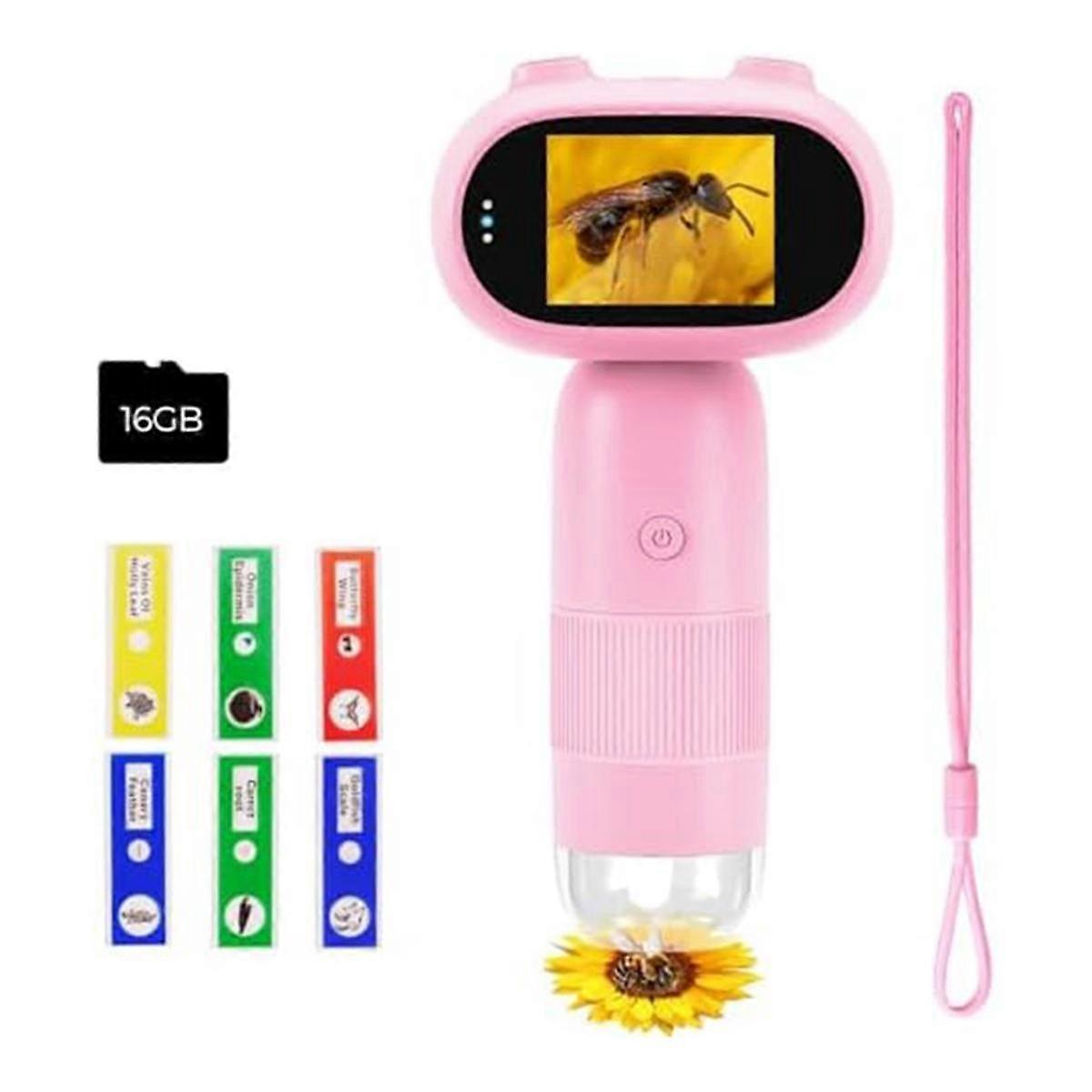 P30 Kids Microscope, 1000x Slide Digital Microscope with 2 Inch Screen, HD 16MP Camera and 1080P Video, Pocket Coin B
